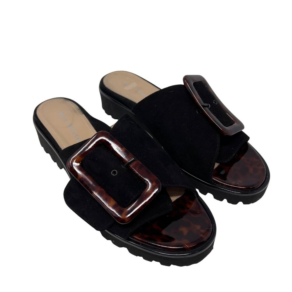 Ron White Candra Tort Lug Buckle Slide Sandal in Onyx Size 39.5 / US 9